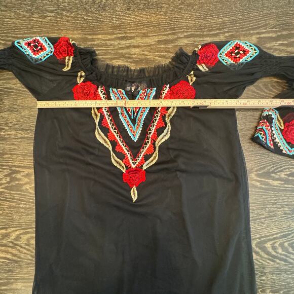 Vintage Collection Blouse Womens Small Embroidered Boho Tunic Top Festival Black - Picture 14 of 16